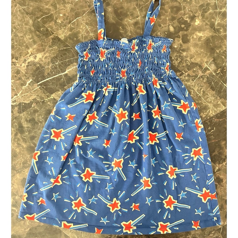 Hanna Andersson Girls Red White Blue Stars Patriotic Summer Dress Size 8